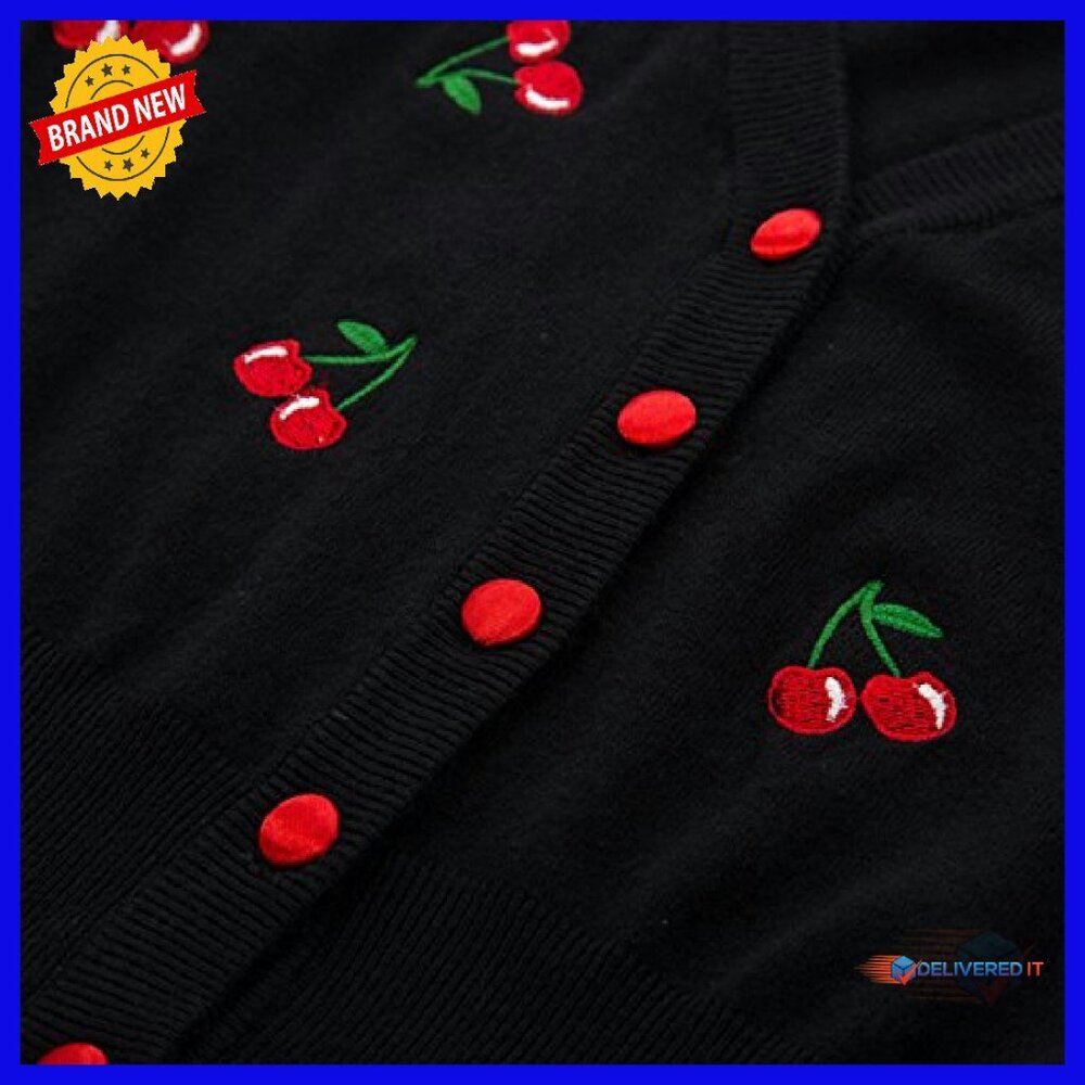 3/4 Sleeve V-Neck Button Down Cropped Cardigan Sweater Coat - Picture 6 of 8
